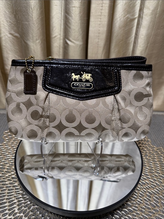 Coach Handbags - Coach Signature C Logo Wristlet with Brown Leather Trim and Gold Hardware